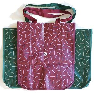 NWOT 2 Lululemon Logo Shopping Tote Bags Medium Burgundy Wide Large Green